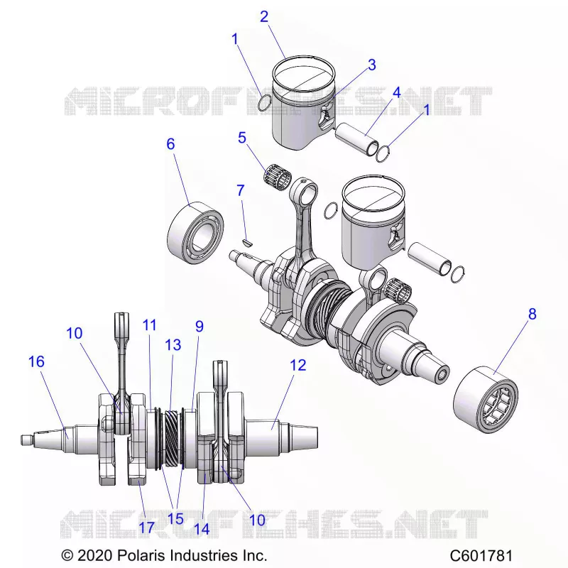 ENGINE, PISTON AND VILEBREQUIN