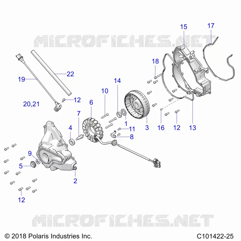 ENGINE, STATOR COVER AND VOLANT MOTEUR