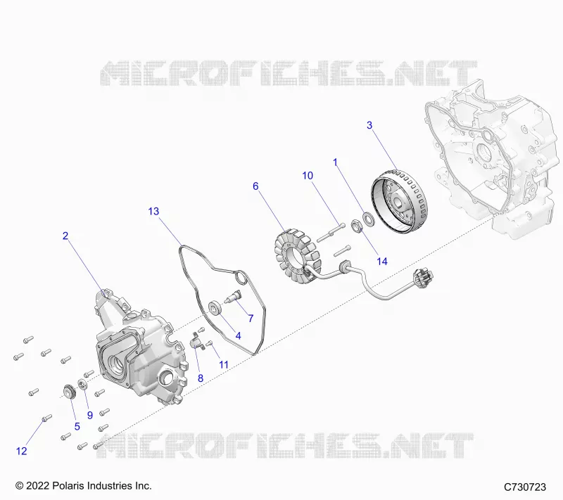 ENGINE, STATOR COVER AND FLYROUE